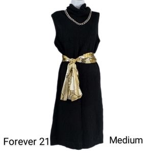 Forever 21 Sleeveless Long Length Ribbed Turtleneck Sweater Minimal Black Medium